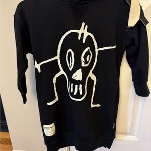 Nununu Boys Black Hooded Sweatshirt With Pockets white Graphic Size 4/5 NWT!!